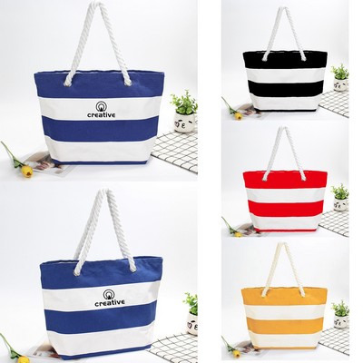 Large Capacity Beach Canvas Tote Bag With Rope Handles